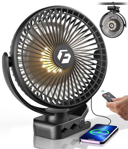 40000mAh Clip on Fan for Golf Cart - 8-inch Portable Rechargeable Fans - Max Up to 127Hrs Work Time - Battery Operated Fan with LED, Remote, Timers, Hook for Office, Desk, Camping, Treadmill, Tent