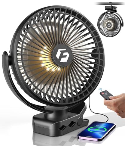 40000mAh Clip on Fan for Golf Cart - 8-inch Portable Rechargeable Fans - Max Up to 127Hrs Work Time - Battery Operated Fan with LED, Remote, Timers, Hook for Office, Desk, Camping, Treadmill, Tent
