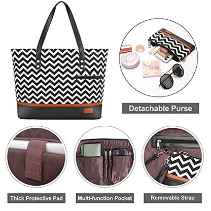 Laptop Tote Bag for Women Large Canvas Womens Briefcase Waterproof Computer Bag Work Bags for Women Fits 15.6 inch Laptop - color: Bwave