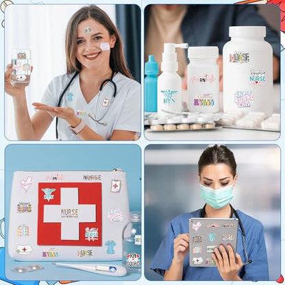 CNhoqc RN Nurse Stickers Rolls - 1000 Pcs Registered Nurse Nursing Waterproof Vinyl Reusable Laptop Sticker Coloring Book Scrapbook Water Bottle Page Activity Pad Birthday Party Favors Kids Skateboard - style: RN Nurse