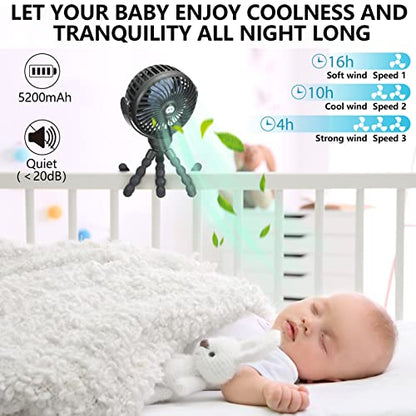 snawowo Mini Portable Baby stroller Fan, Battery Operated Personal Small Handheld Fan, 360° Rotate Flexible Tripod Rechargeable Clip On for Car Seat Crib Bike Treadmill Travel Camping Black - color: U-Black
