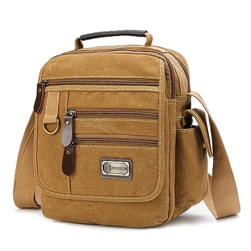 Mens bag Canvas Shoulder Bag Small Messenger Crossbody Bag Work Bag Vintage Multi-function - color: Yellow