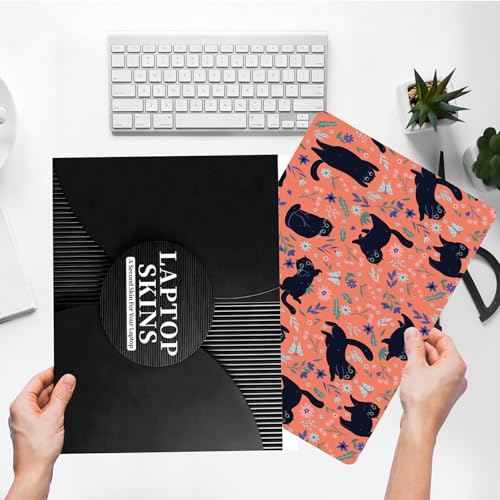 Universal Laptop Skin Sticker with 2 Wrist Pad Skins, Waterproof Scratch Resistant Vinyl Laptop Cover Decal, Cut to Fit for 11–15.6 Inch MacBook HP Dell Lenovo, Cat Pink Flowers - color: Cat Pink Flowers