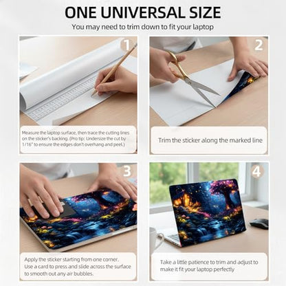 Magic River Night Universal Laptop Skin Sticker 3PCS, Protective Decal Trim-to-Fit 11.6" 13.3" 14" 15.6" Laptop Vinyl Cover, Removable Anti-Scratch Computer Decal Protector - color: Magic River Night