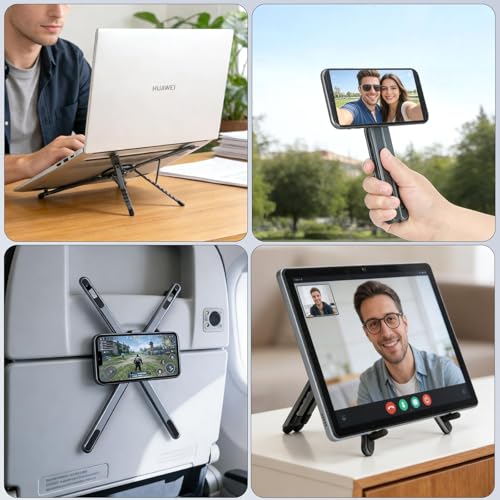 3-in-1 Magnetic Foldable Laptop Stand for Phone Tablet and Laptop | Aluminum Alloy, Die-casting,Ergonomic, 8-Level Adjustable Height, Portable, For Home Office and Travel - color: Grey