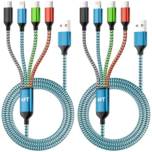 4 in 1 Three Type C Multi Charging Cable, Charging Cord for Multiple Device | USB Charging Cable with 3 USB C/IP Charger, Phone Charger for iPhone 17-8/ Android/iPad and More,2 Pack 5FT - color: Blue&Black