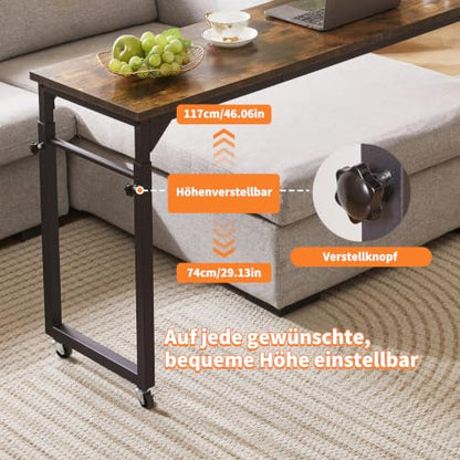Aibiju Over Bed Desk with Wheels Adjustable Height, King Size Overbed Table, Overbed Laptop Desk, Rolling Table, Office, Rustic Brown YD-BT001H - color: Rustic Brown