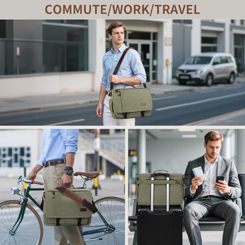 ESTARER Men's Messenger Bag 17.3 Inch, Water-resistant Canvas Laptop Bag, Computer Shoulder Bag for College Travel Work, Army Green - color: 17.3" Buckle-army Green
