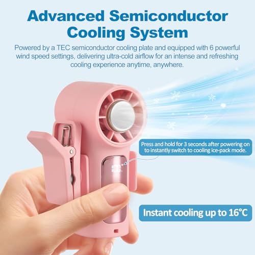 Portable Fan with Ice Cooling Plate,18000RPM High-Speed Rechargeable Mini Clip-on Fan with LED Display, Powerful Personal Fan for Travel, Outdoor & Office