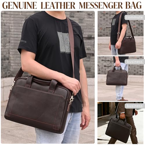 Leather Laptop Bag for Men Briefcase Fits 15.6 Inch Notebook Portable Shoulder Messenger Crossbody Bag for Travel Office - color: 15coffee