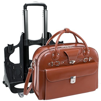 McKlein ROSEVILLE,15" Leather Detachable -Wheeled Ladies' Laptop/Computer & Tablet Business Briefcase Bag/Women's Rolling Overnight Travel Bag, Removable trolley case - color: Brown