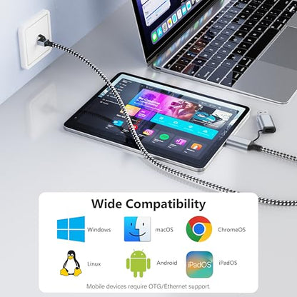 Jadaol USB-C/USB-A to Ethernet Cable 6 ft, Built-in USB-A Adapter, Up to 1Gbps Gigabit RJ45 LAN, Plug & Play for Most Systems, USB 3.0, Nylon Braided, Compatible with Thunderbolt 3/4 Device - size: 6ft
