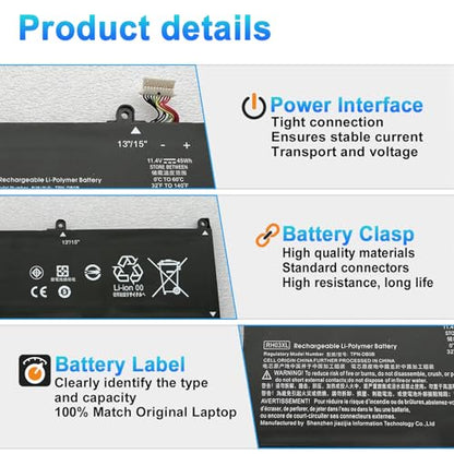 45Wh RH03XL M02027-005 Laptop Battery for HP ProBook 430 440 445 450 630 640 650 G8 G9 G10 EliteBook 630 640 645 655 G9 G10 G11 Series RHO3XL M02027-005 HSTNN-OB1T M01524-AC1 M01524-1D1 - size: 8.07*3.85*0.27inch RH03XL