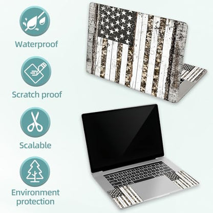 Universal Laptop Skin Decal, 3-Piece Vinyl Protector for 12 13 14 15.6" Notebook, Waterproof Anti-Scratch, Easy Trim & Bubble-Free Finish, American Flag Made of White Wood - color: American Flag Made of White Wood
