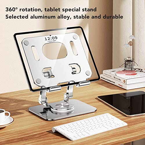 Adjustable Tablet Stand, Portable Monitor Stand, 360 Degree Rotation Folding Hollow Cooling Tablet Stand Holder Heavy Duty Aluminum Desktop Tablet Dock for Pad Phone