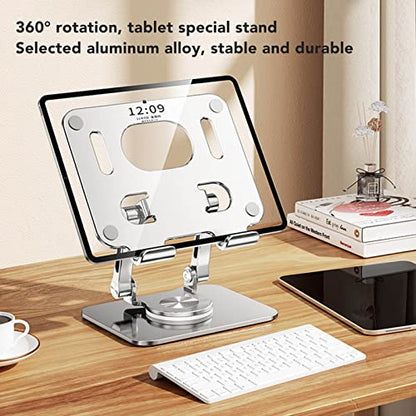 Adjustable Tablet Stand, Portable Monitor Stand, 360 Degree Rotation Folding Hollow Cooling Tablet Stand Holder Heavy Duty Aluminum Desktop Tablet Dock for Pad Phone
