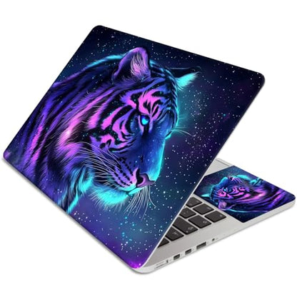 Laptop Skin Sticker 3-Piece Set,Tiger with Galaxy | Trim-to-fit 3-piece vinyl set with one 15 x 10.6 in lid skin and two palm-rest decals for many 12-15.6 in laptops - color: Tiger With Galaxy