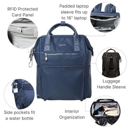 Baggallini Soho Backpack - Travel Laptop Backpack for Women - Lightweight Water-Resistant Luggage Bag, French Navy - color: French Navy