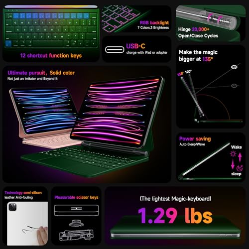 HOU Keyboard Case for iPad Air 11 inch 2026 M4/2025 M3/2024 M2 & iPad Pro 11" (4th/3rd/2nd/1st) Generation,iPad Air 5th&4th gen Case with Keyboard,Magic-Stand, Multi-Touch Trackpad,Backlight,Green - color: green, size: iPad Pro 11″ & iPad Air 11″/5th/4th