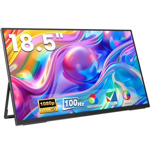 ZUCWO 18.5 Inch Portable Computer Monitors,Portable Monitor for Laptop,PC,MacBook,Phone, PS4, Speakers,1080P FHD Display with USB-C & HDMI,Travel Work Home Gaming Monitor with 180° Adjustable Stand - size: 18.5"
