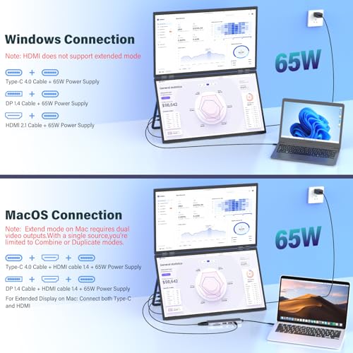 InnoView Dual Portable Monitor 23.8" 3840x2160P 4K 100% sRGB 315°Adjustable Dual Stacked Foldable Monitor Built-in Speakers Screen Extender with HDMI/USB-C/DP for Laptop Windows Mac - size: 23.8-inch