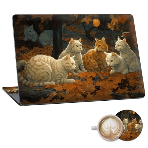 Laptop Skin Sticker Decal 15.6 Inch,12 13 13.3 14 15 15.6 in Laptop Netbook Skins for Notebook,Art Decal Removable Waterproof Scratch Resistant,Universal Vinyl Cover,Autumn Cute Cat - color: Autumn Cute Cat