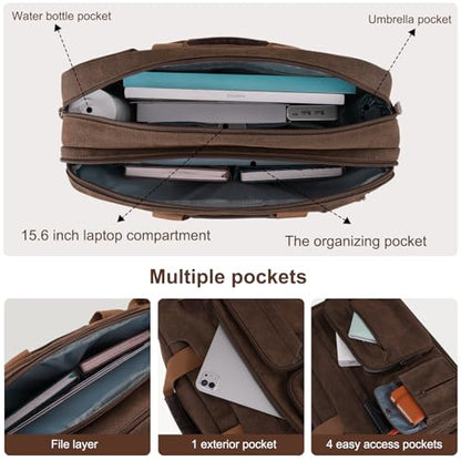 MOSISO 3 in 1 Laptop Bag for Men, 15-16 inch Computer Bags Laptop Backpack | Crossbody Satchel Bookbag Briefcase Messenger Bag with Trolley Sleeve for College Work Business Travel, Brown