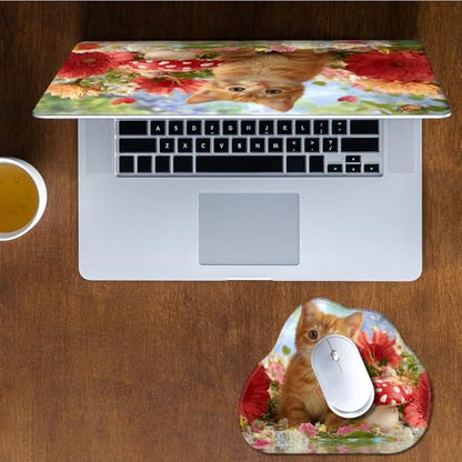 Laptop Skin Sticker Decal 15-15.6 Inch with Cute Mouse Pad, Universal Reusable Vinyl Sticker for 12.1 13 13.3 14 15.4 Inch Netbook and Notebook PC, Orange Cat Mushroom - color: Orange Cat Mushroom