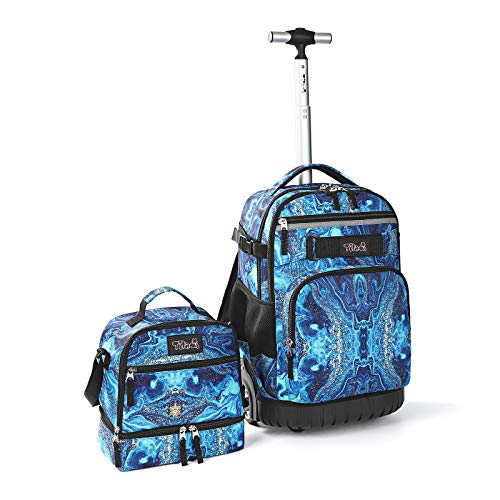 Tilami Rolling Backpack 19 inch with Lunch Bag Wheeled Laptop Backpack (Blue Wave) - color: Blue Wave