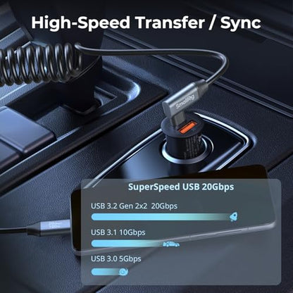 SMALLRIG USB C to USB C Coiled Data Cable (Straight to Angled), 90 Degree USB C Cable 20Gbps High Speed Data Transfer, Support PD 100W Fast Charging, for iPhone, Laptops and Cameras etc. - 4792
