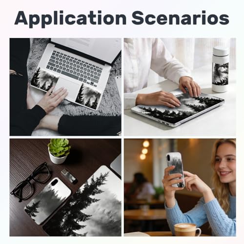 3Pcs Forest Laptop Skin Sticker Black and White Scenery Universal Removable Vinyl Stickers Fits for 12.1 13 14 15.6 16 Inch Waterproof Notebook Decal Cover Gift - color: Black and White