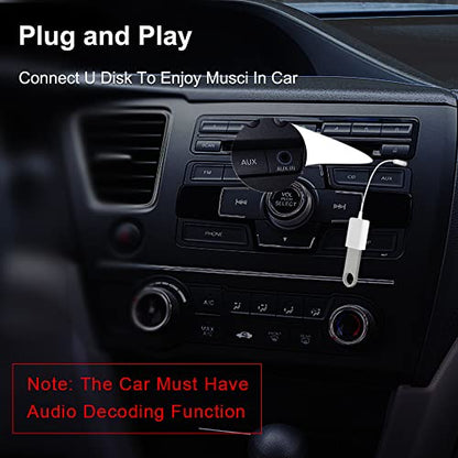AUX to USB Adapter, 3.5mm Male Audio Jack to USB 2.0 Female Converter Cable, Only work for Car AUX-in with MP3 Decoder, Not for Headset, Speakers, Phone,Computers, Camera,Microphone, Monitor(2Pcs)