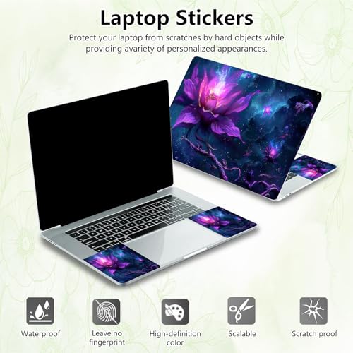 Laptop Skin Sticker Decal, Universal Reusable Vinyl Laptop Cover for 12" 13" 13.3" 14" 15" 15.4" 15.6" Notebook PC, Reusable Waterproof Scratch-Resistant with 2 Wrist Pads,Lotus Flowers Art - color: Lotus Flowers Art
