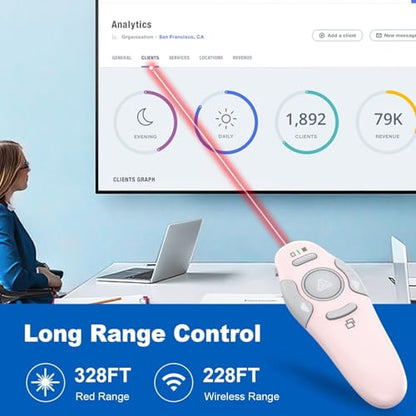 QUI Presentation Clicker Wireless Presenter Remotee, Pink, A | Clicker for PowerPoint Presentation Remote, PowerPoint Slide Advancer for Mac/Windows/Google Slide/Keynote - color: Pink