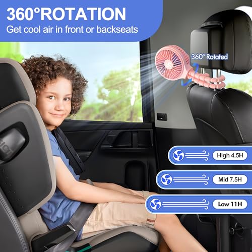 WiHoo Portable Stroller Fan, 11H Ultra-long Battery Life 3 Speed 360°Rotate, USB Rechargeable or Battery Operated Cooling Clip On Personal Fan for Baby Crib Travel Car Seat Pink - color: Pink