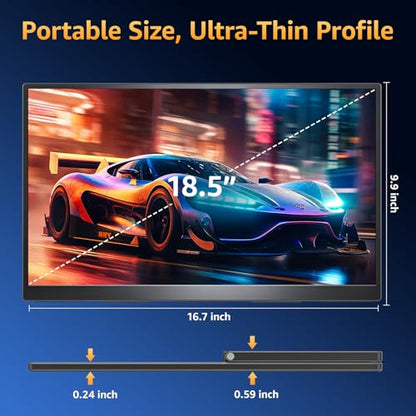 Upperizon Portable Monitor 18.5 inch FHD 125% sRGB 100Hz IPS HDR HDMI USB-C Travel Monitor for Laptop MacBook PC Surface PS5 Xbox, Large External Display with Kickstand & Speakers, VESA Compatible - size: 18.5 inch