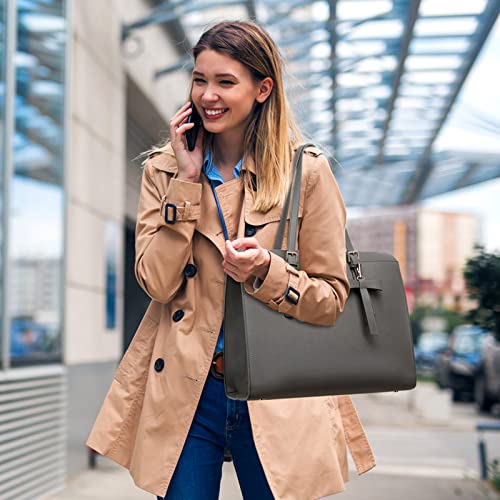 Keyli 4pc Sets Laptop Bag for Women Large Leather Laptop Briefcase with USB Charging Port Computer Shoulder tote Bags Purse - color: Gray