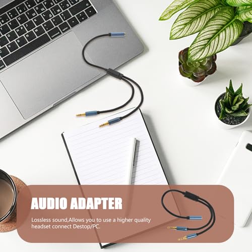 Y Splitter Cable Headset Jack Adapter Cord with Strain-Relief Rings and Label Stereo Earphone Splitter for Audio and Microphone Input Compatible with Laptops and Smartphones
