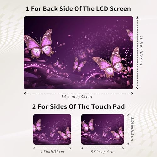 15.6 Inch Laptop Skin Sticker, Reusable Vinyl Cover Protector with 2 Wrist Pad Skins, Removable Waterproof Scratch-Resistant for 12-15.6 Inch Laptop Notebook,Purple Butterflies - color: Purple Butterflies