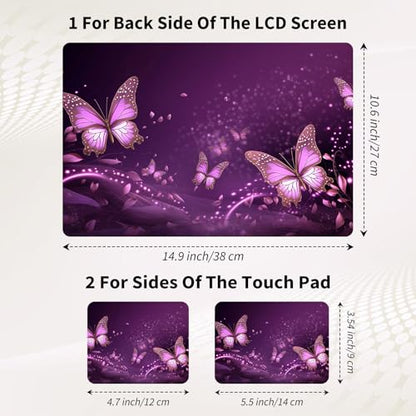 15.6 Inch Laptop Skin Sticker, Reusable Vinyl Cover Protector with 2 Wrist Pad Skins, Removable Waterproof Scratch-Resistant for 12-15.6 Inch Laptop Notebook,Purple Butterflies - color: Purple Butterflies