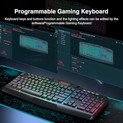 Redragon K503 Wireless Gaming Keyboard, 3-Mode (2.4G/BT/USB), RGB LED Backlit, Multimedia Keys, Fully Programmable Silent Membrane Keyboard with Wrist Rest for Windows PC Games (Black) - color: Blue-Black