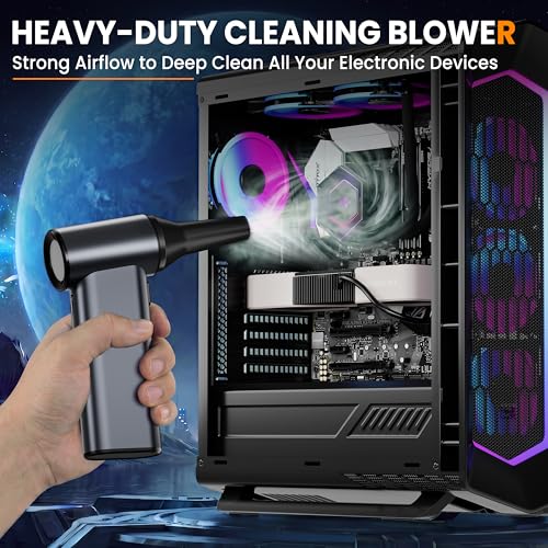 Compressed Air Duster,110,000RPM Super Power 6-Speed Adjustable Rechargeable Cordless Electric Air Duster,Mini Air Blower for PC Keyboard Car Home Cleaning