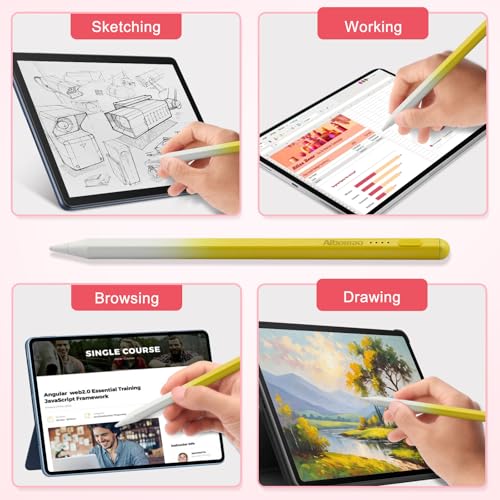 Universal Stylus Pen for iPad iPhone Android Tablets, No Bluetooth or Pairing Needed, USB-C Fast Charging, 4 LED Battery Indicators, Works with Most Touchscreen Devices, Yellow Gradient