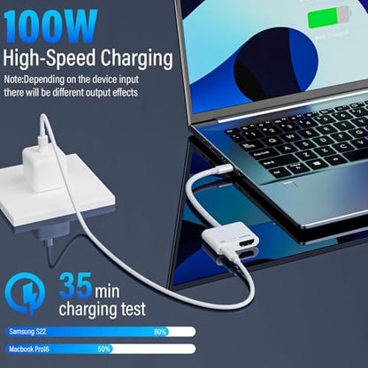 USB C to HDMI Adapter, 4K@60Hz Type C to HDMI with 100W PD Fast Charging Port Video & Audio Sync Screen Converter Digital AV Adapter Compatible with iPhone 17 16/16 Pro/16 Pro Max/15/15 Pro/15 Pro Max