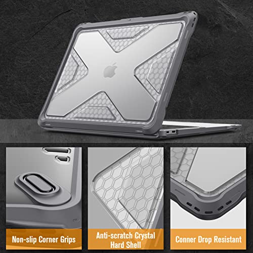 Fintie Case for MacBook Air 13 Inch A2337 (M1) / A2179 / A1932 (2018-2021 2022 Release) - Heavy Duty Hard Shell Cover with TPU Bumper for MacBook Air 13 Retina Display with Touch ID, Gray - color: Gray
