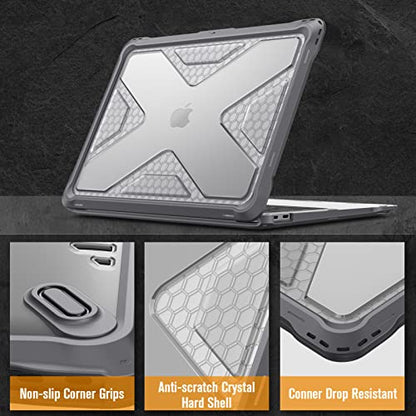 Fintie Case for MacBook Air 13 Inch A2337 (M1) / A2179 / A1932 (2018-2021 2022 Release) - Heavy Duty Hard Shell Cover with TPU Bumper for MacBook Air 13 Retina Display with Touch ID, Gray - color: Gray