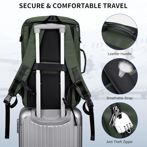 WITZMAN Travel Backpack for Men 35L TSA Friendly Flight Approved | Nylon Laptop Backpack Multi-pocket Fits 16 Inch, Carry-on Luggage, Shoe Compartment, For Business Trip, Vacation, B718 Green - color: Army Green