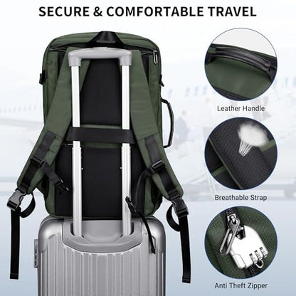 WITZMAN Travel Backpack for Men 35L TSA Friendly Flight Approved | Nylon Laptop Backpack Multi-pocket Fits 16 Inch, Carry-on Luggage, Shoe Compartment, For Business Trip, Vacation, B718 Green - color: Army Green