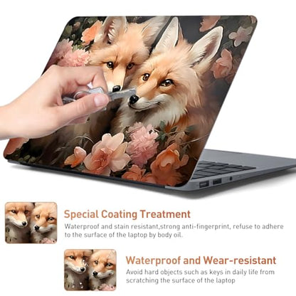 12.1-15.6 Inch Laptop Skin Decal, Universal Reusable Vinyl Laptop Cover Sticker, Waterproof Art Decal Protector with Flower Fox Theme - color: Flower Fox