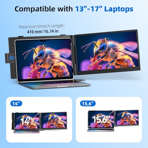 Laptop Screen Extender 1.8lbs 14.1" - Ultra-Light & Ultra-Slim 1080P FHD IPS Dual Portable Monitor for 13"-17.3" Laptops Plug & Play Travel Extra Screen Compatible with Wins/Mac/Android/Chrome - size: 14.1"